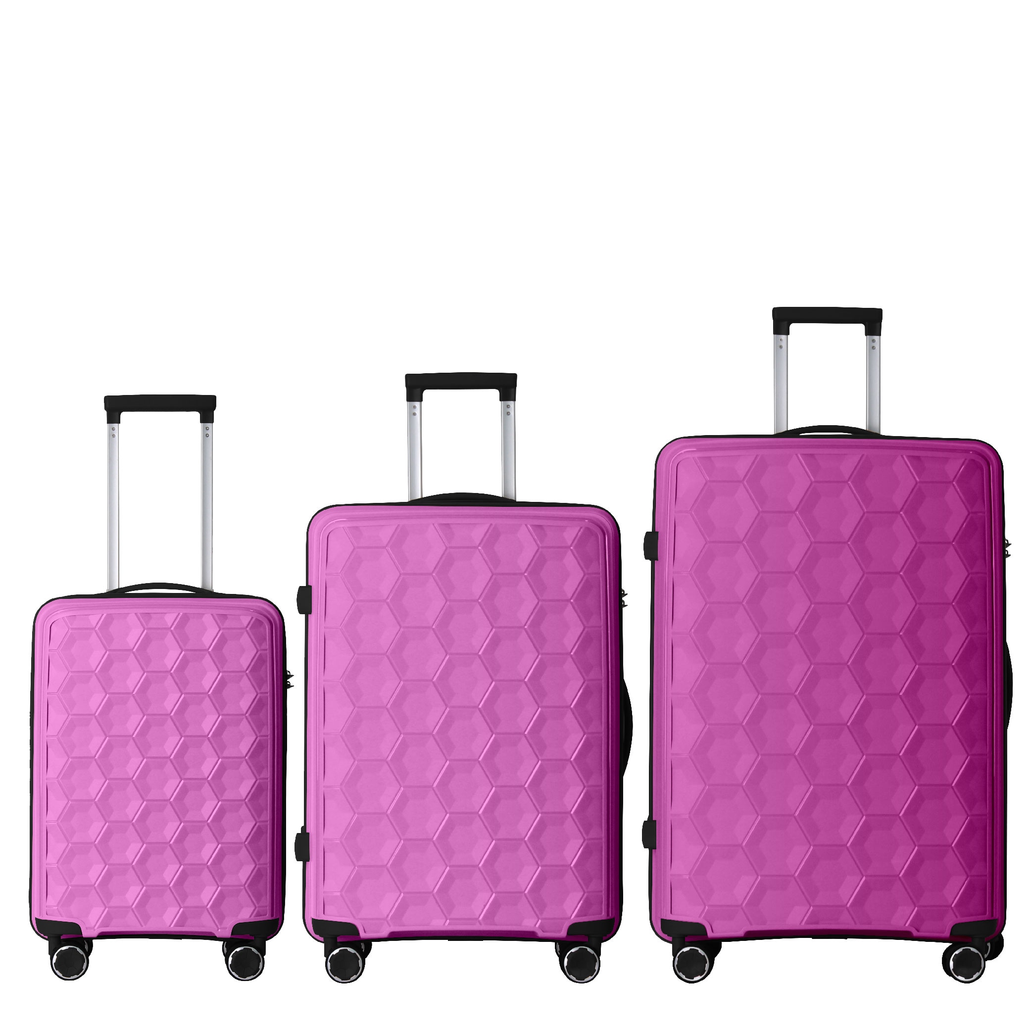 3-Piece Luggage Set Travel Lightweight Suitcases With Rolling Wheels, TSA Lock & Moulded Corner, Carry On Luggages For Business, Trip, (20"/24"/28"), Rose Pink_voghion.com